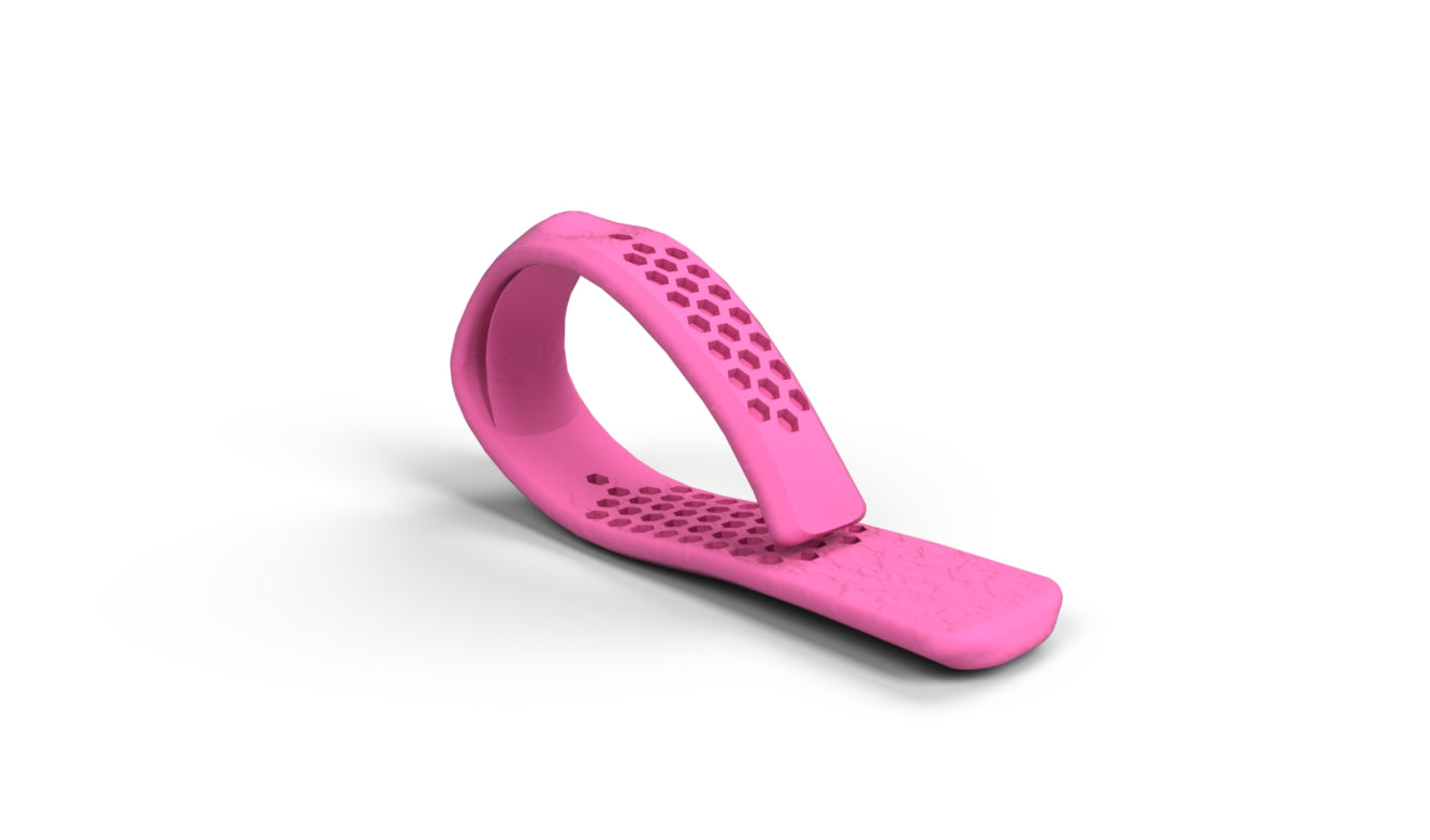 Bright pink work from home computer keyboard clip in flipped orientation
